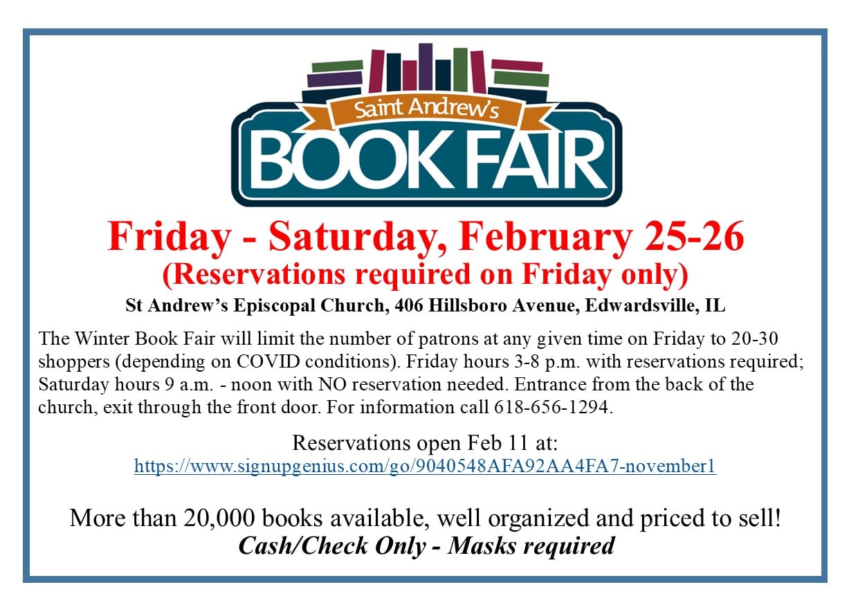 st. andrews book fair postponed to feb. 25-26